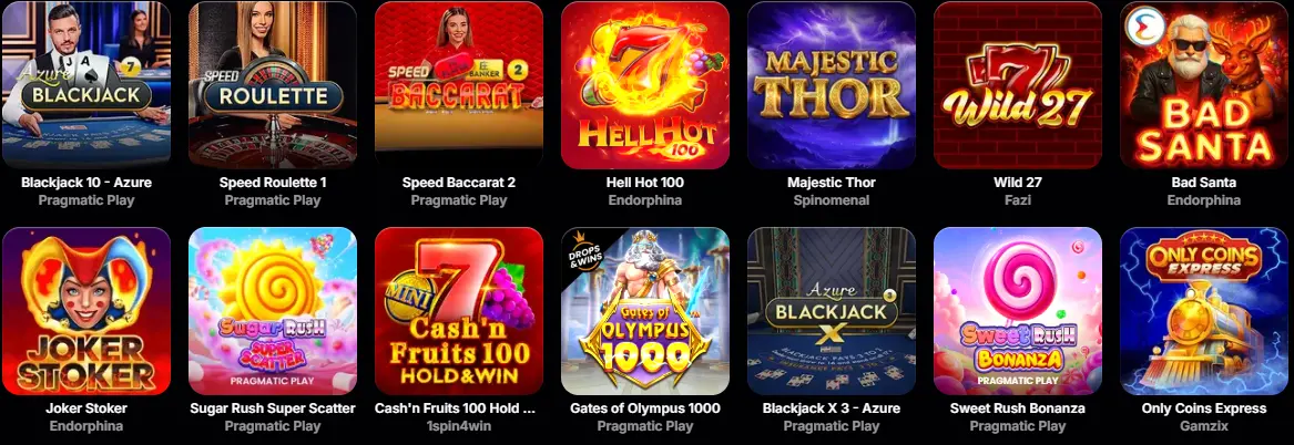 Bibliotheek met tafelspellen, slots en live casino