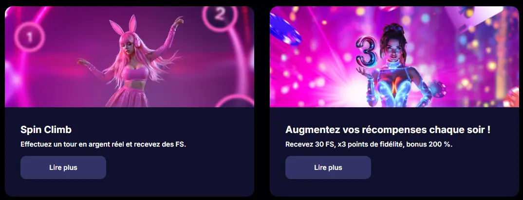 Sectie met promoties en beloningen voor casino spelers